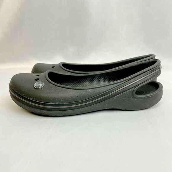 CROCS Jayna Black Slingback Ballet Flat Sandals Size Youth Junior 5 US7 - Picture 1 of 8